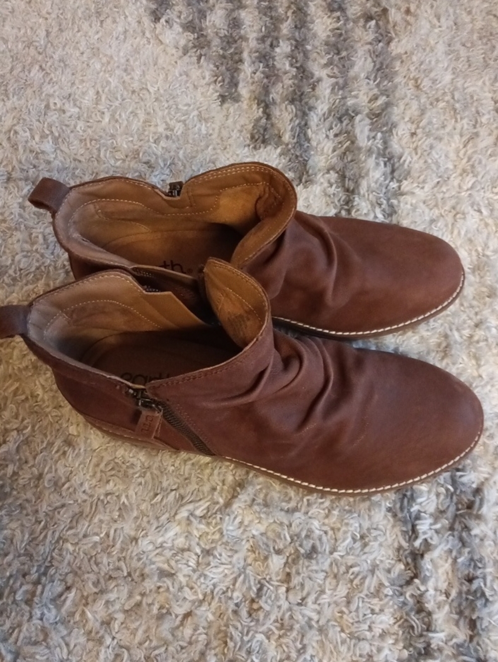 Earth Leather Zip Women's Brown Ankle Boots - Casual Zip Booties - Picture 11 of 14